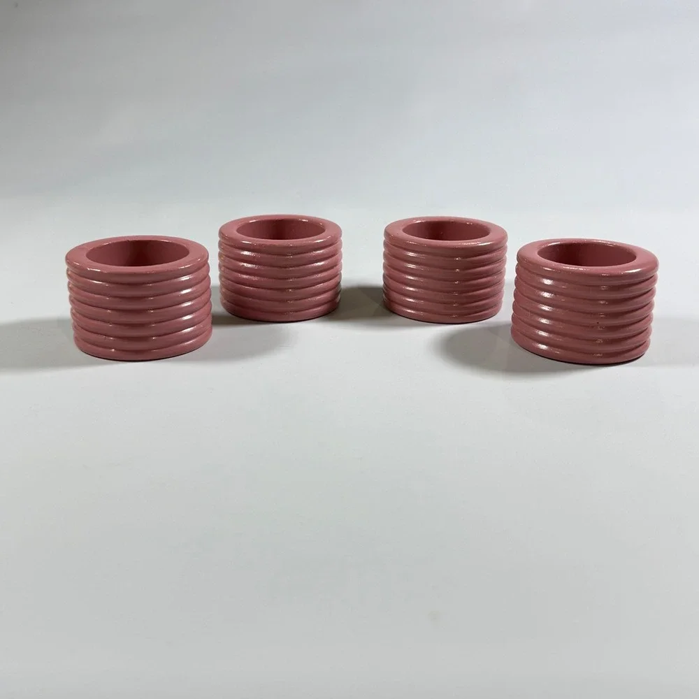 VTG‎ Napkin Rings 4 Pink Mauve Beehive Ribbed Park B Smith Cottagecore Grandmam